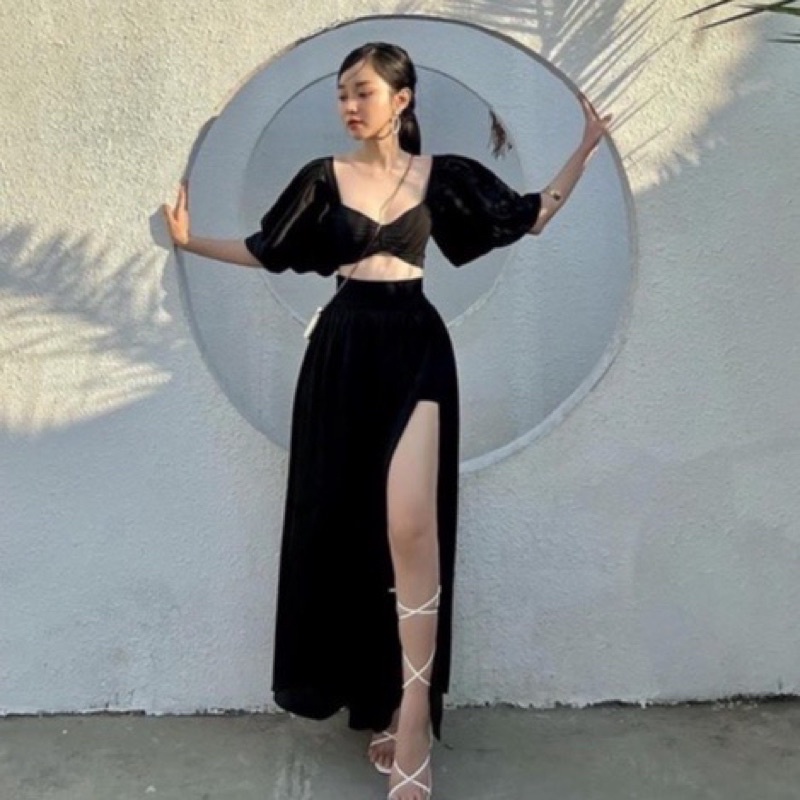 SET ÁO CROP KÈM CHÂN VÁY DÀI XẺ ĐÙI BIGSIZE