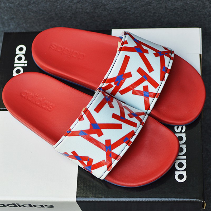 Dép Adidas Cloudfoam Plus Graphic Màu đỏ đế dương quai trắng logo đỏ xanh