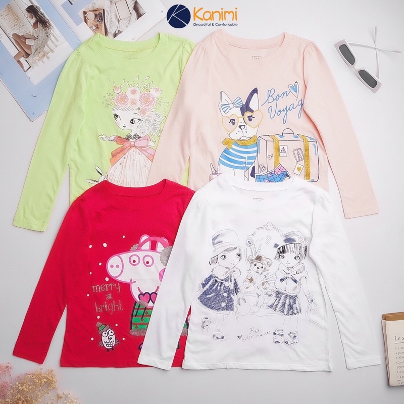 Áo thun dài tay Gap cho bé gái chất cotton 100%