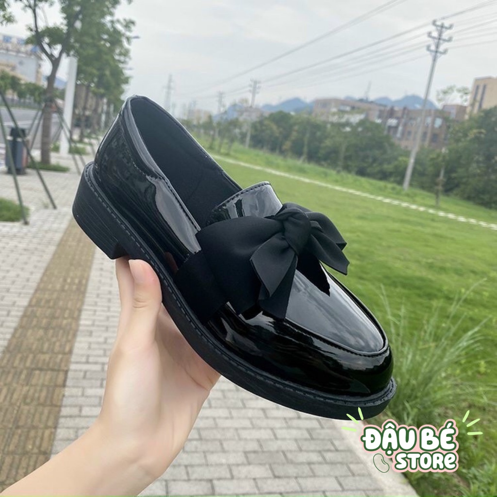 Giày Búp Bê Moca Buộc Nơ Thời Trang Ulzzang - Giày Lười Lolita Da Bóng Đế 5P Phong Cách Tiểu Thư - Daube - G012