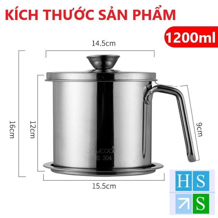 (Hàng loại 1) CA LỌC DẦU ăn INOX 304 (1200ml ) lưới lọc cặn tiện lợi hàng cao cấp dầy dặn không gỉ sét - HS Shop Thủ Đức