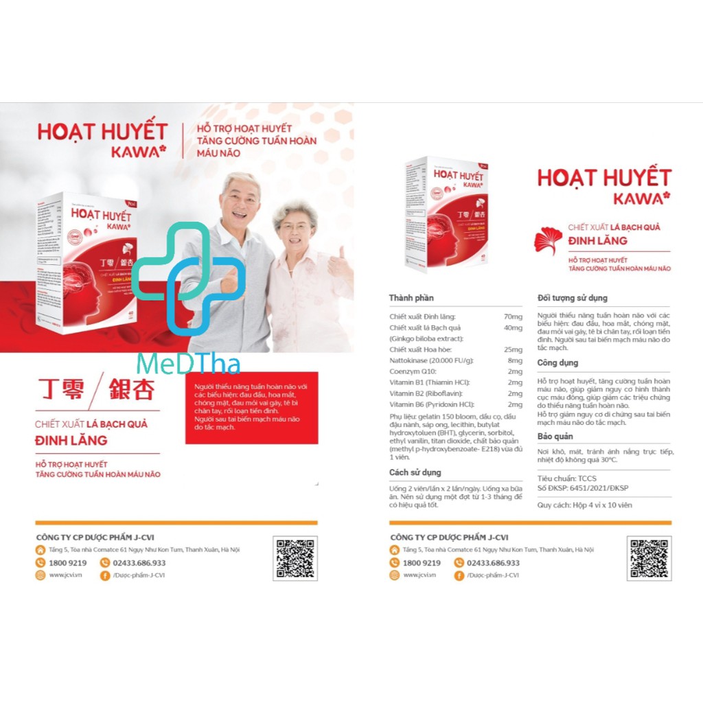 Hoạt huyết KAWA* - Hỗ trợ hoạt huyết dưỡng não, tăng cường tuần hoàn não (Hộp 40 viên) [Chính hãng]