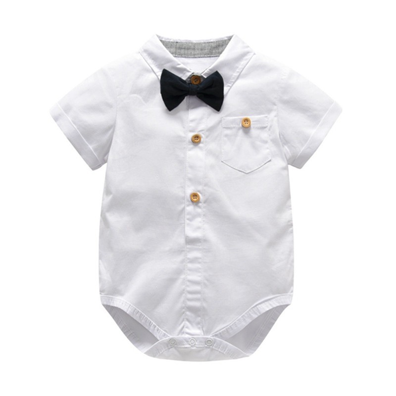 Bộ Áo Liền Quần Ngắn Tay + Quần Short Có Nơ Bướm Cho Bé Trai