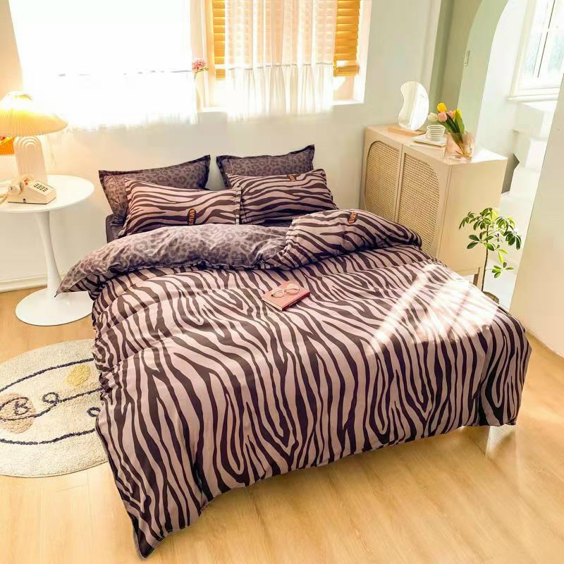 Bộ chăn ga gối cotton poly Lidaco - Sọc Vằn Nâu (SP001312) FS