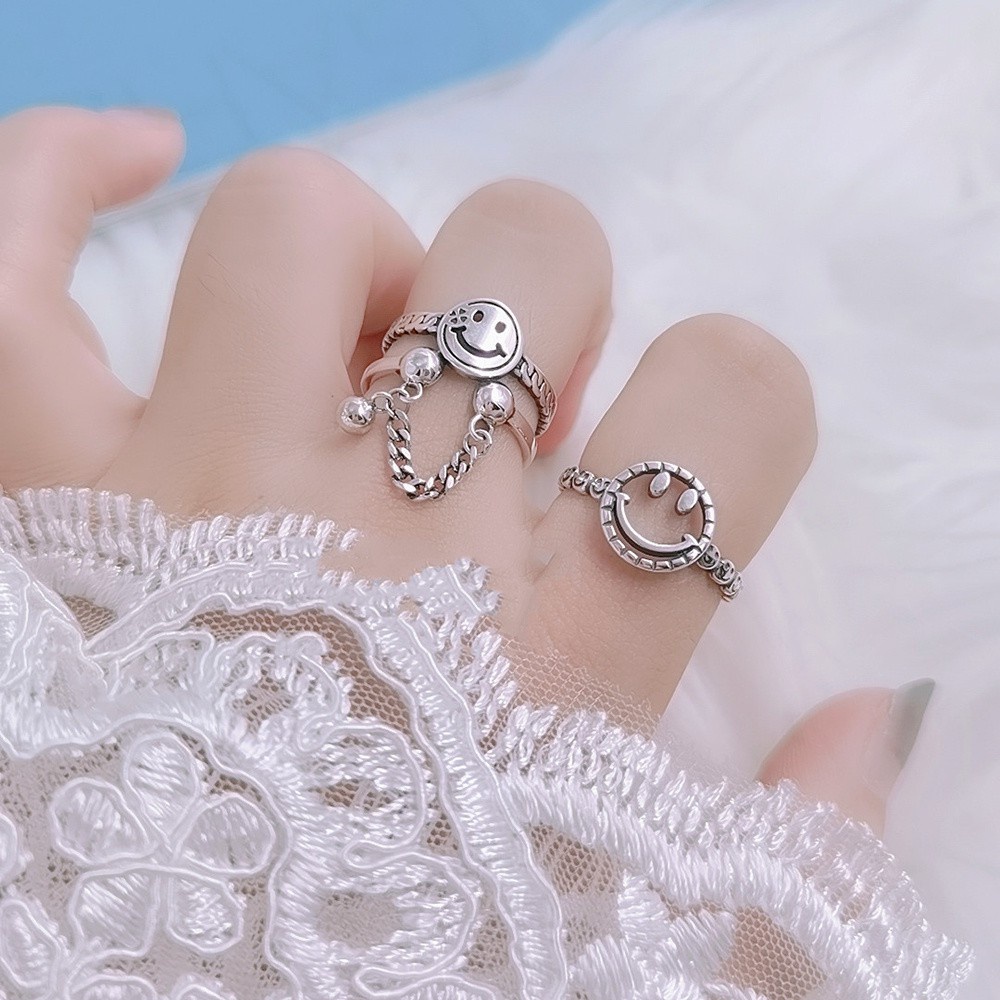 Nhẫn Đeo Ngón Tay Hình Mặt Cười Bằng Hợp Kim Thời Trang Hàn Quốc Cổ Điển Có Thể Điều Chỉnh