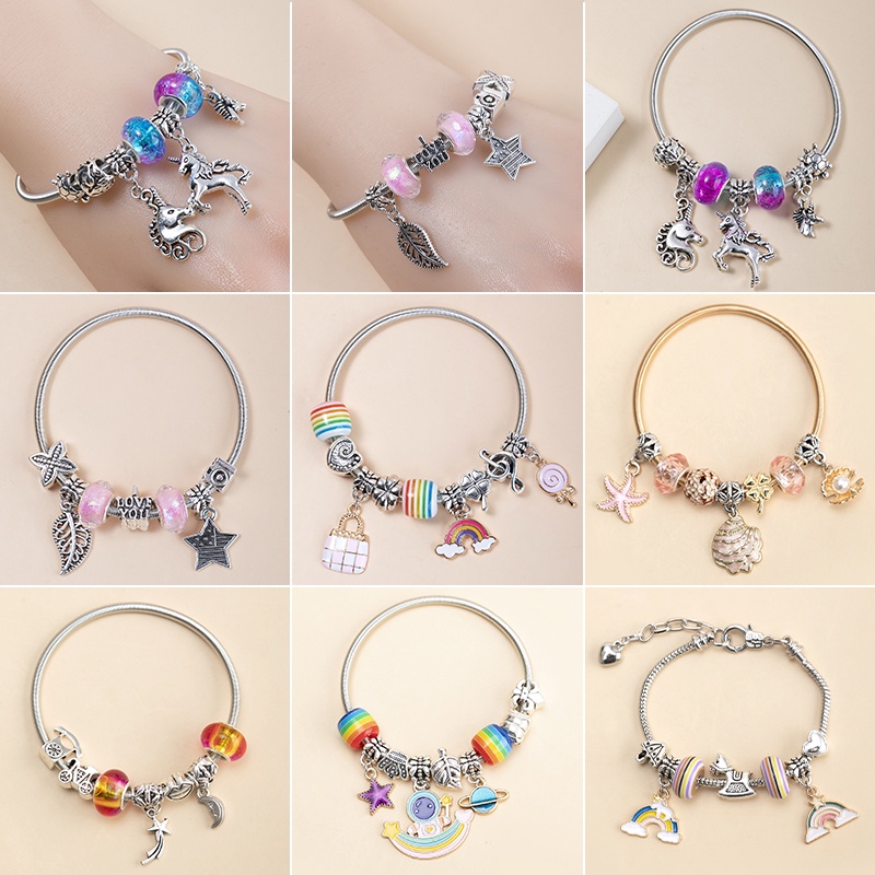 [YUANZHEN1] Vòng Tay Chuỗi Hạt Pha Lê Xanh Dương Vỏ Sò Cho Nữ