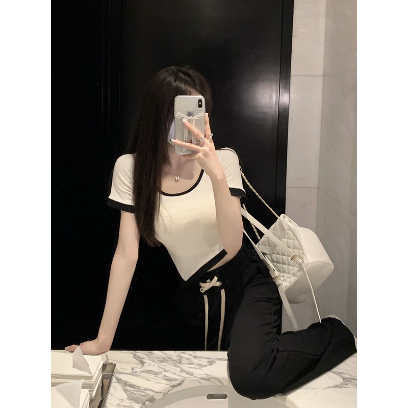 Cocory vn Áo Croptop Dệt Kim Tay Ngắn Dáng Ôm Thời Trang Mùa Hè Quyến Rũ Cho Nữ