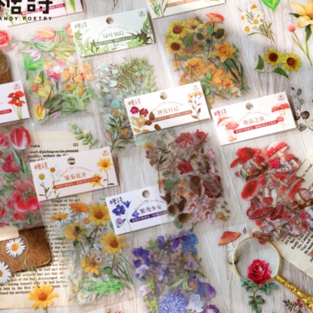 Túi 40 miếng sticker mẫu thực vật tự nhiên trang trí sổ tay