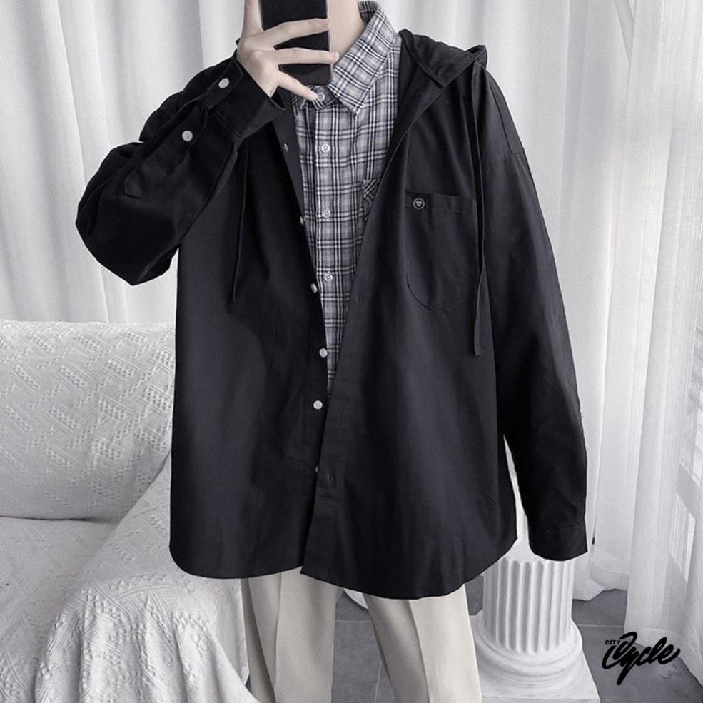 Áo khoác sơ mi hoodie có mũ chống nắng form rộng dáng unisex Hàn Quốc - City Cycle ༴