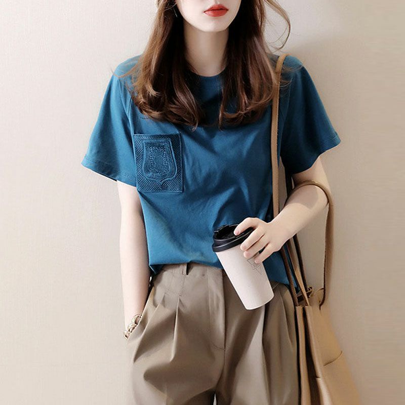 Áo thun nữ unisex cổ tròn có túi chất cotton mềm mại thoáng mát