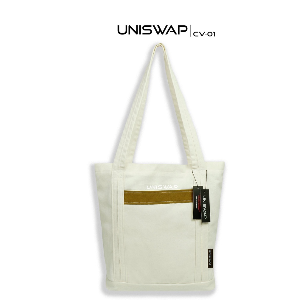 Túi tote vải Canvas, UNISWAP màu trắng xịn