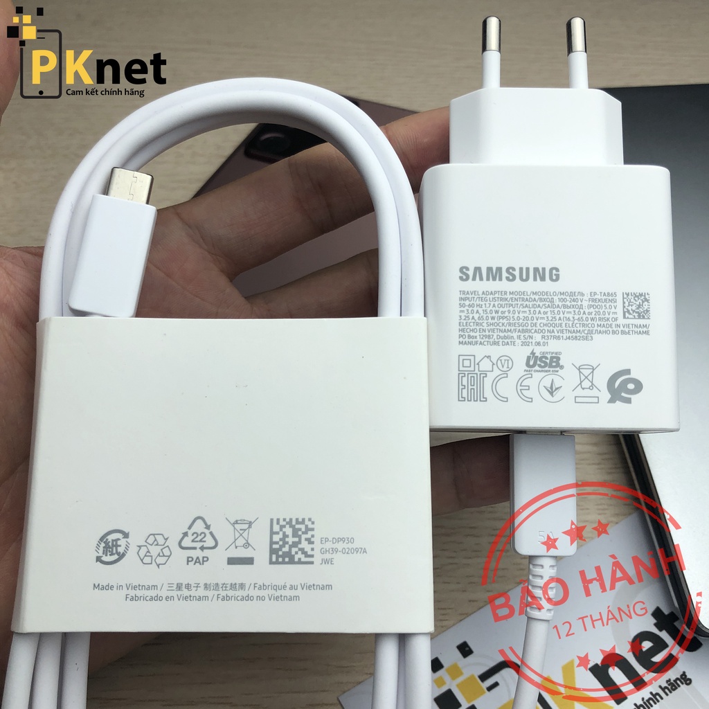 Sạc 65w Samsung EP-TA865, sạc siêu nhanh Chính hãng [Công nghệ sạc Power Delivery], bảo hành 12 tháng.