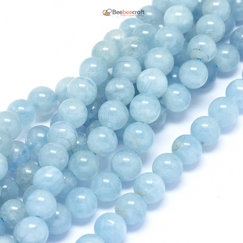 Chuỗi khoảng 69-70 hạt đá aquamarine tự nhiên AA hình tròn 6mm lỗ 0.8m 15.5~16.3"/39.5~41.5cm dùng để tự làm trang sức