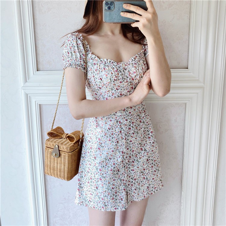 Đầm nữ hoa nhí dáng ôm mini tay ngắn Emilyshop