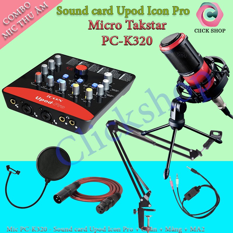 Bộ mic livestream Takstar PC-K320 chính hãng sound card icon upod pro dây livestream MA2 chân đế màng lọc - Mic thu âm