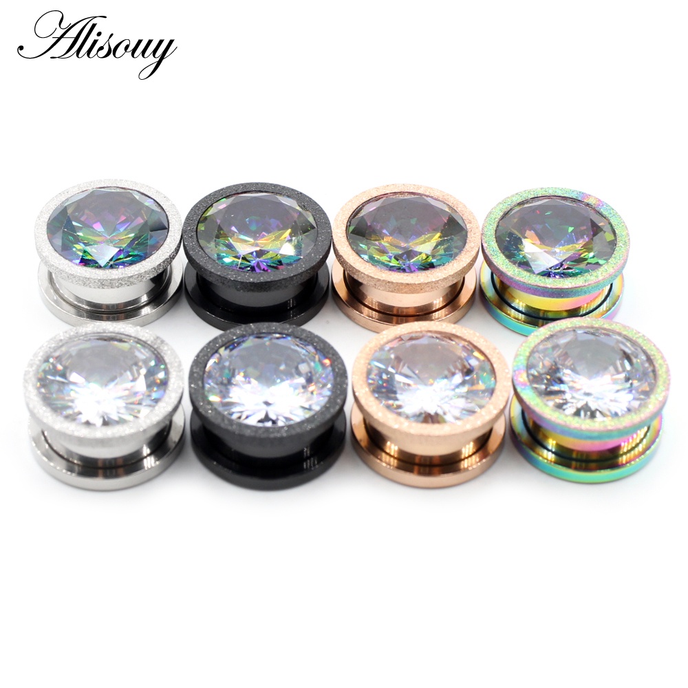 Set 2 Khuyên Nong Tai Bằng Thép Không Gỉ Đính Đá Zircon Cá Tính