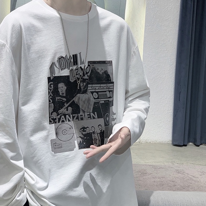 Áo sweater tay dài cổ tròn dáng rộng phong cách Hàn Quốc thời trang năng động cho nam