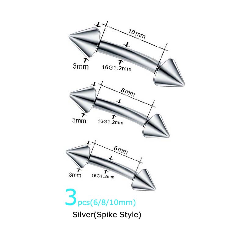 Set 3 Khuyên Xỏ Lông Mày Bằng Thép Không Gỉ 20Gauge