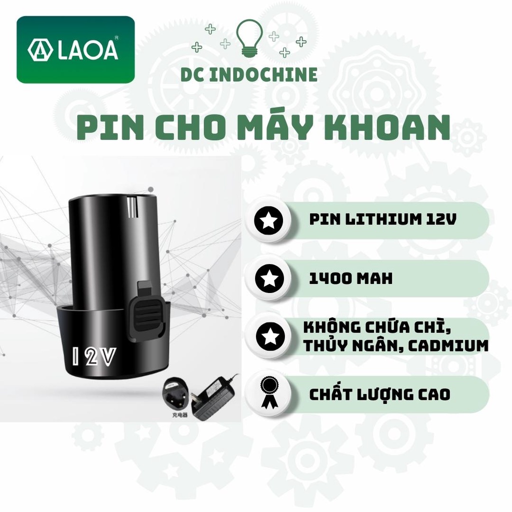 Pin Lithium 12V LAOA LA712112-bat cho máy khoan pin LA712112, hàng chính hãng