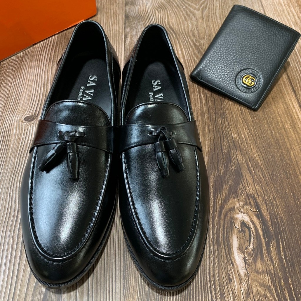 Giày tây công sở nam da bò chuẩn 100% chuông đen trơn