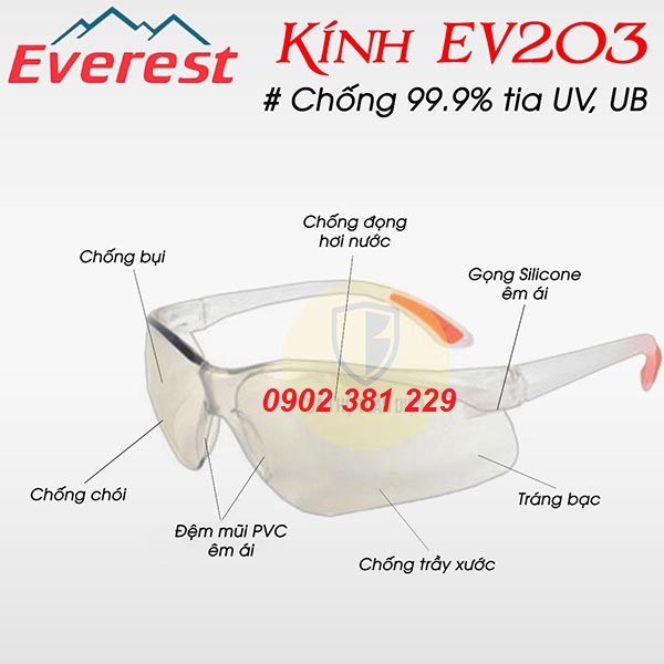 Kính bảo hộ màu trắng chống bụi và tia UV EVEREST 203, 204