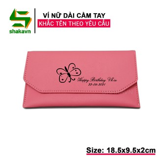 [Bộ Sticker Bươm Bướm] Ví Bóp Nữ Dài Cầm Tay Khắc Tên Theo Yêu Cầu
