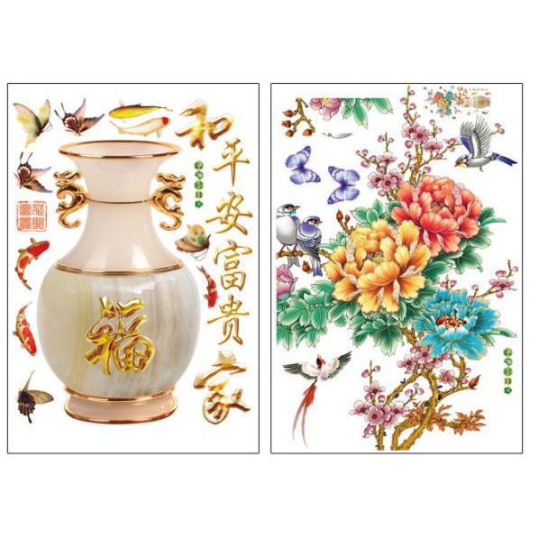 [Size lớn] Decal dán tường - Giấy dán tường - Lọ Hoa Đào phú quí - flowerdecal - SK2019AB | BigBuy360 - bigbuy360.vn