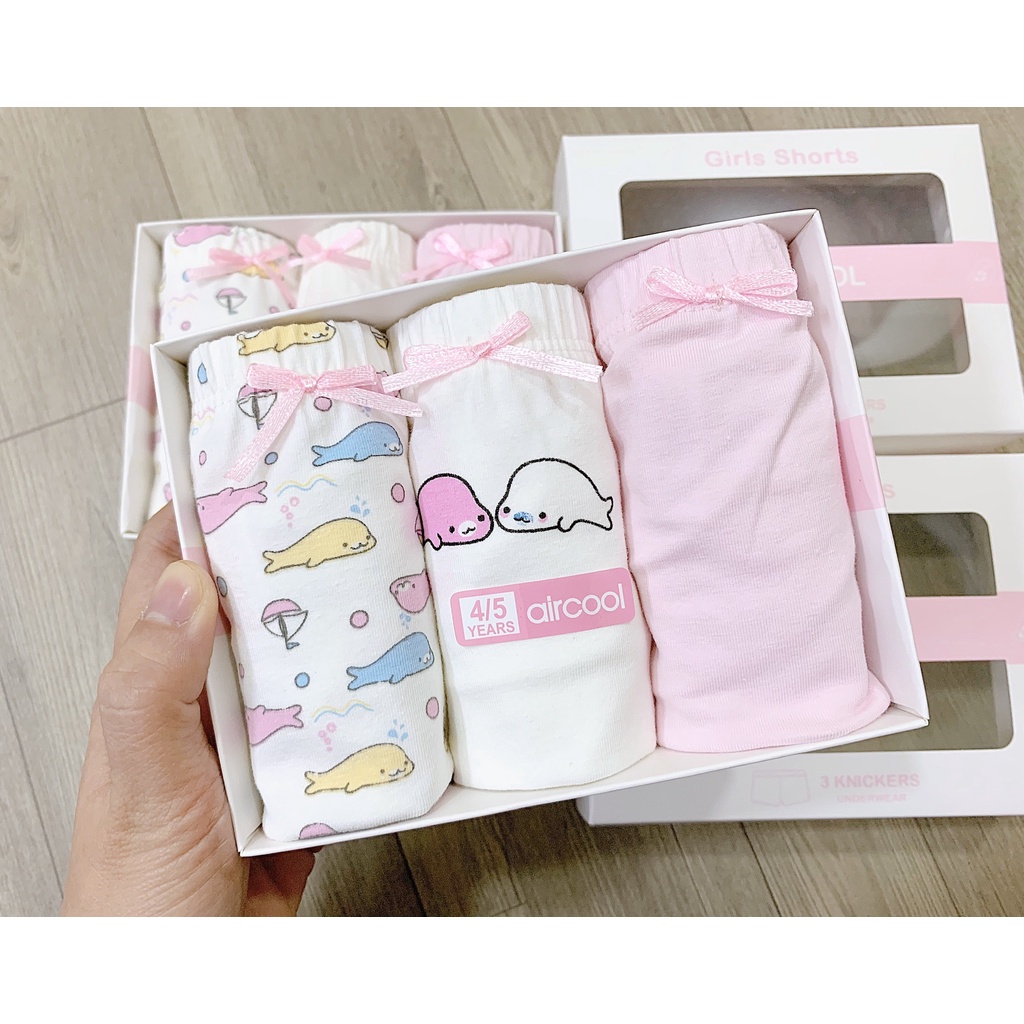 Quần lót bé gái. Set 3 quần chip Aircool chất cotton Organic mềm mịn, thoáng mát SC04