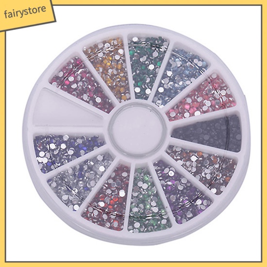 Hộp đá trang trí móng tay hình tròn 12 màu 500 hạt