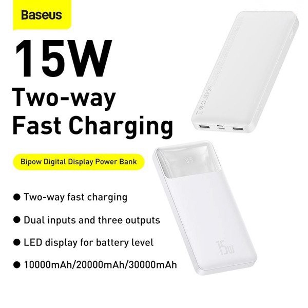 Pin sạc dự phòng Baseus Bipow Digital Display Power Bank (15W / 20W, USB*2+Type C , LED Display, 2 Way Fast charge )