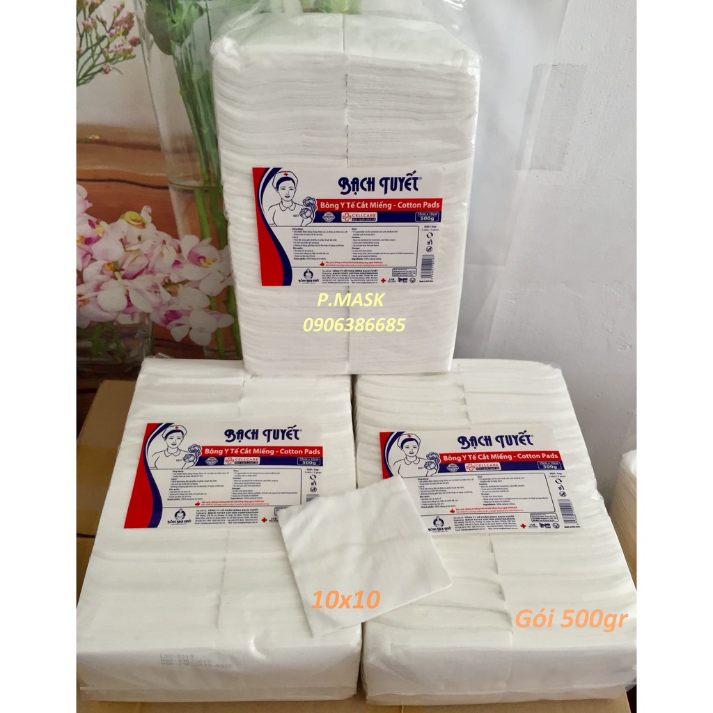 Bông Gòn Cắt sẵn 10x10cm gói 500gr - Chính hãng Bông Bạch Tuyết