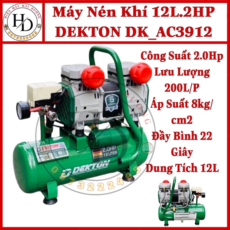 Máy nén khí không dầu 12L Dekton DK-AC3912 2HP/1500W/ Bình 12L - Lưu Lượng 200L/Phút. BH6T