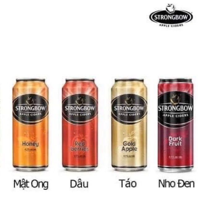 Bộ 4 lon Strongbow đủ 4 vị Táo Nguyên Bản/ Dâu/ Mật Ong/ Dâu Đen 330ml