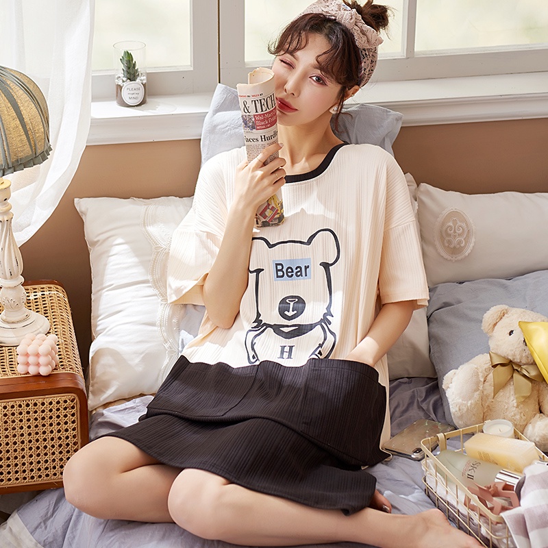 Đầm Ngủ Chất Liệu Cotton In Họa Tiết Hoạt Hình Phong Cách Hàn Quốc Thời Trang Mùa Hè Cho Nữ | BigBuy360 - bigbuy360.vn