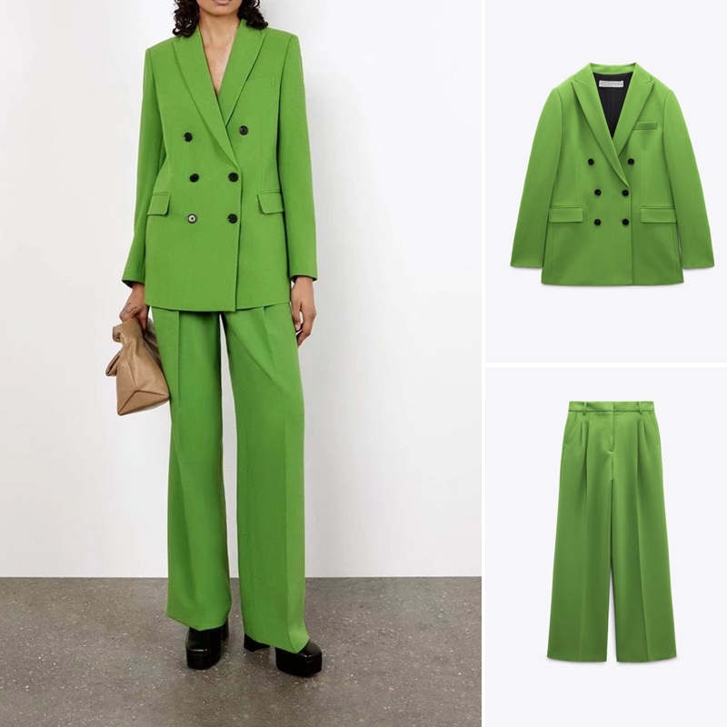 Zara Set Áo Khoác Phối Khóa Đôi + Quần Dài Lưng Vừa Phong Cách Trẻ Trung Thanh Lịch Cho Nữ 2761049 2761042