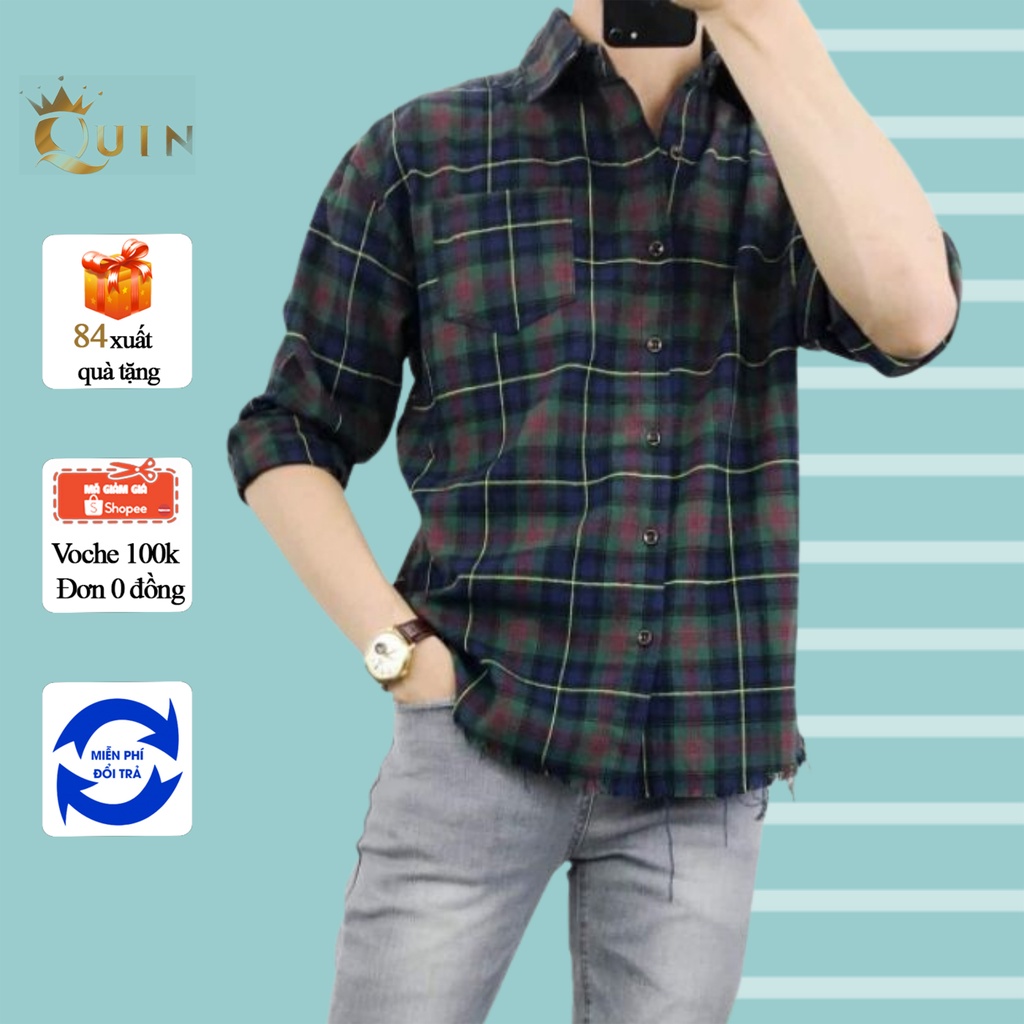 Áo sơ mi nam dài tay cổ bẻ họa tiết kẻ sọc dáng regular chất cotton cao cấp Quin