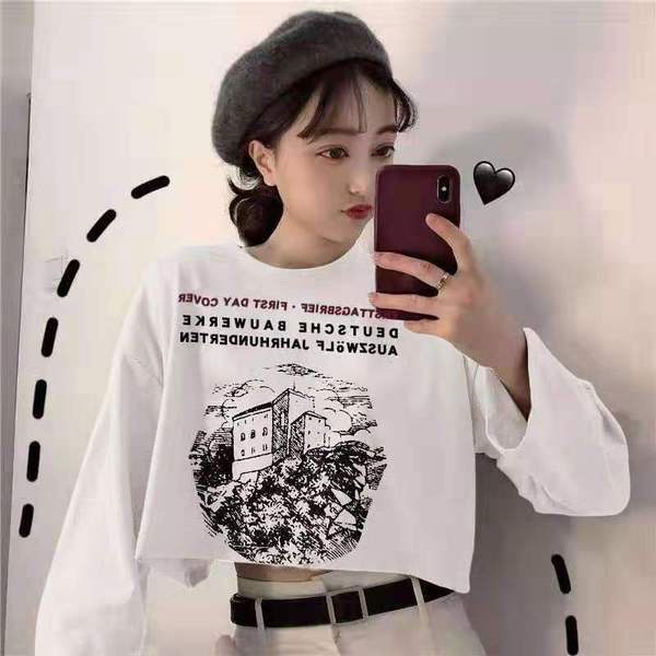 Áo Thun Lửng Tay Dài In Chữ Phong Cách Hàn Quốc Dành Cho Nữ