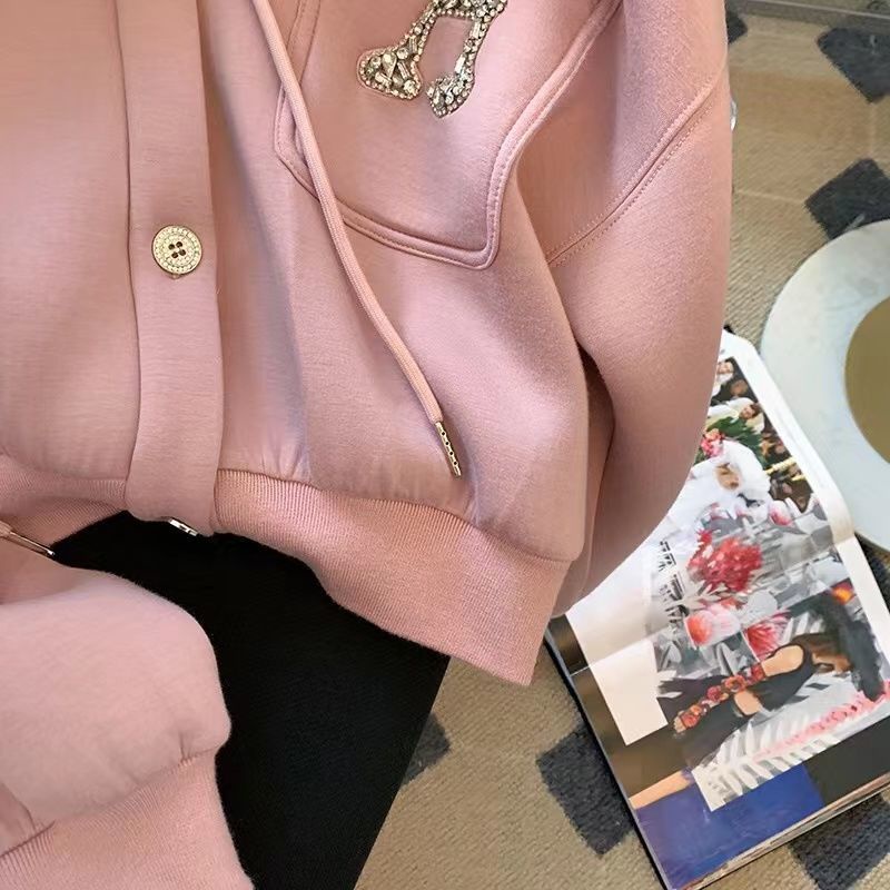 Áo Khoác sweater Có Mũ Trùm Phối Dây Rút Màu Hồng Ngọt Ngào Thời Trang Mùa Thu Hàng Mới