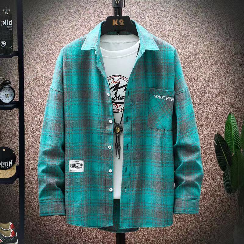 Áo Sơ Mi Dài Tay Dáng Rộng Hoa Văn Kẻ Ô Phong Cách Hàn Quốc Dành Cho Nam