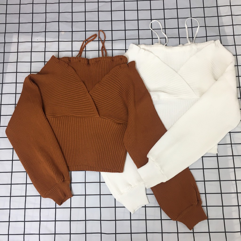 Áo Len Trễ Vai, Kiểu Áo Len Cổ V, Phong Cách Vintage Hàn Quốc, Chất Liệu Len Cao Cấp Co Dãn Tốt | BigBuy360 - bigbuy360.vn