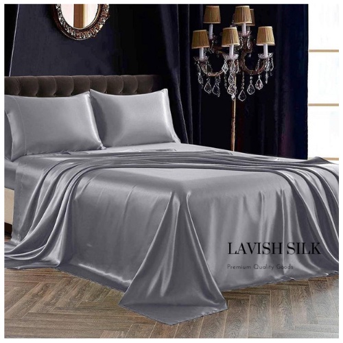 Trọn Bộ Vỏ Chăn Ga Gối Phi Lụa Xám Ghi Lavish Silk Cao Cấp Mát Lạnh Hàng Loại 1 Không Nối Vải - CG018