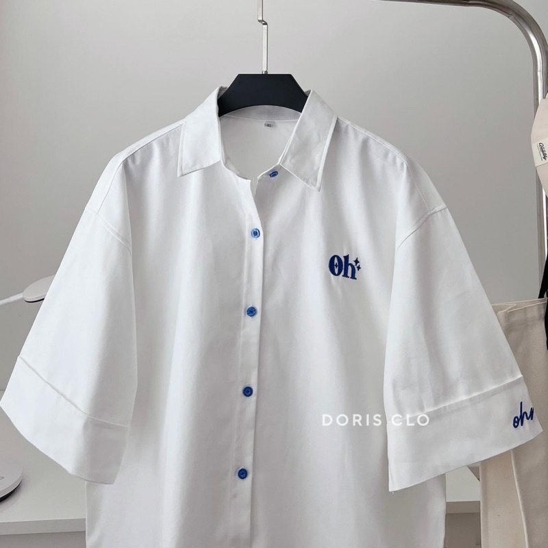 Sơ Mi Cộc Tay Thêu Chữ OH  Basic Siêu Hot(Kèm Video Ảnh Thật)
