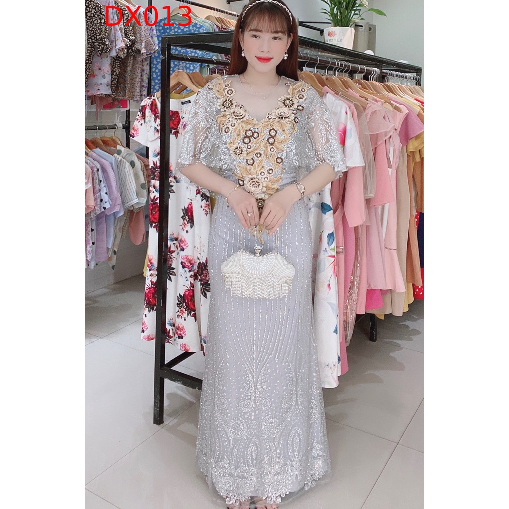 Đầm dạ hội thiết kế DORI thêu hoa kim sa lấp lánh cao cấp ĐẸP MÊ LY DX013