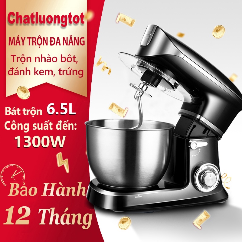 Máy nhào bột đánh trứng cỡ lớn đa năng bát inox 5 lít /6.5 lít trộn salad 3 trong 1 toàn tự động