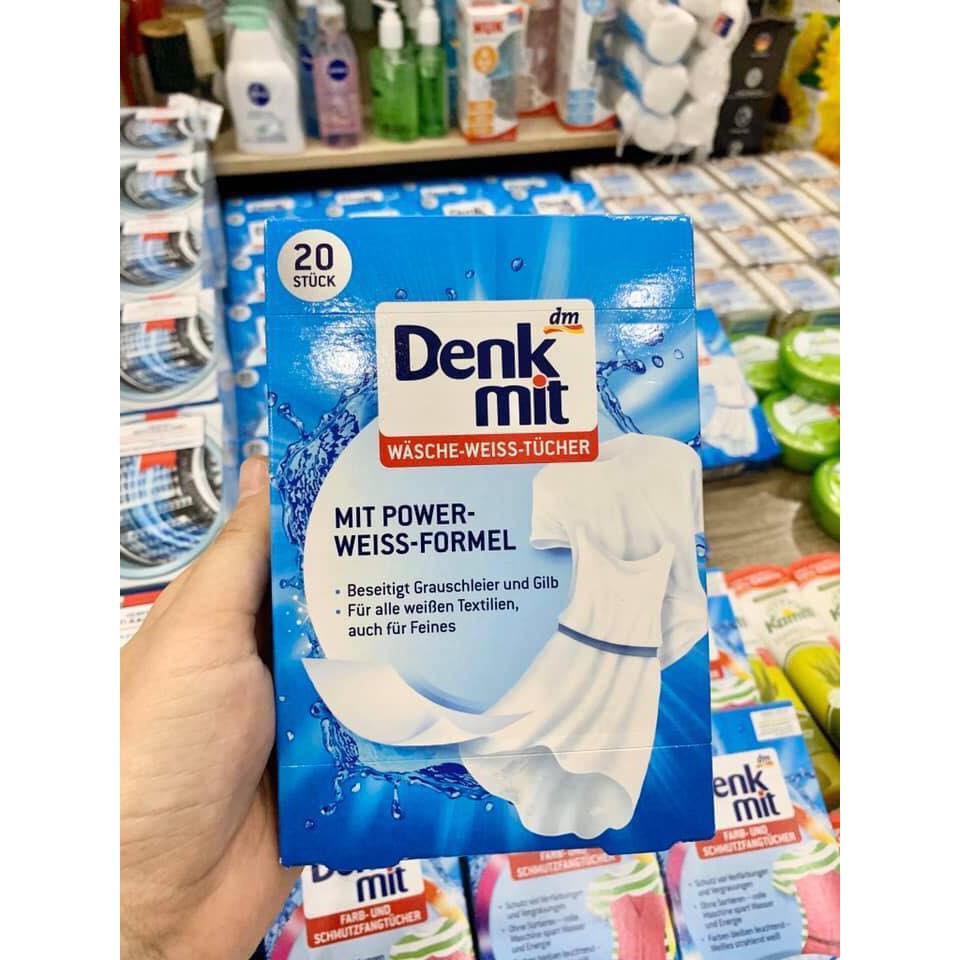 Miếng giặt tẩy trắng quần áo Denkmit hộp 20 tờ tiện lợi không có mùi khó chịu
