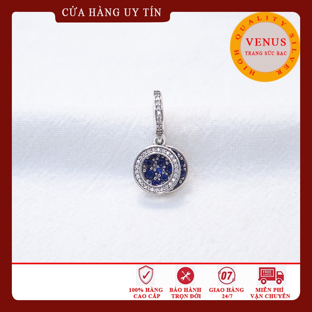 [Charm bạc 925 cao cấp] Charm treo mặt tròn đá màu xanh- Mã sản phẩm VENUSMT