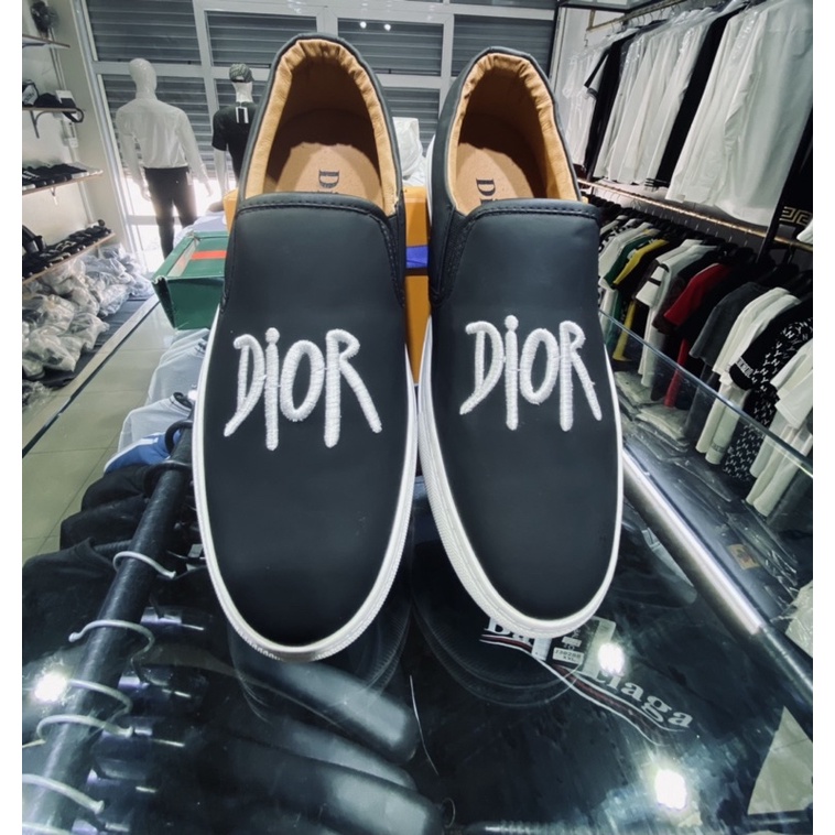 Giầy lười slip on dior da mềm có hoạ tiết thêu nổi, Giầy sục nam đế cao phong cách trẻ trung btshop từ 38 đến 42