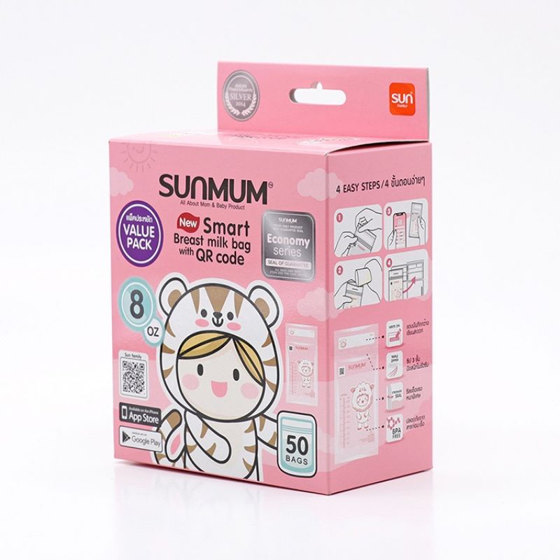 Hộp 50 Túi Trữ Sữa Sunmum Nhập Khẩu Thái Lan 3 Khóa Zip Chắc Chắn 100ml, 150ml, 250ml