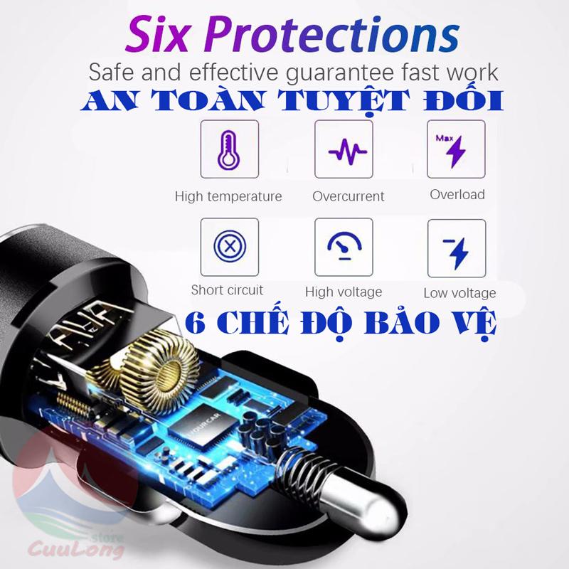 Tẩu Sạc nhanh xe hơi có đèn Led hiển thị 2 cổng USB bộ cốc sạc ô tô loại PD có đo điện áp