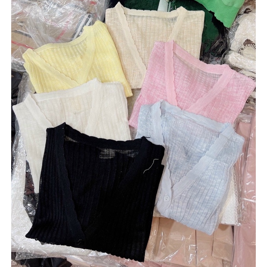 Áo cadigan croptop mỏng mùa hè khoác ngoài chất len dệt kim cổ chữ V hàng Quảng Châu